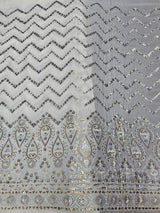 Dyeable Georgette Sequins Zigzag Panel Work Embroidery ( Price Per Meter )