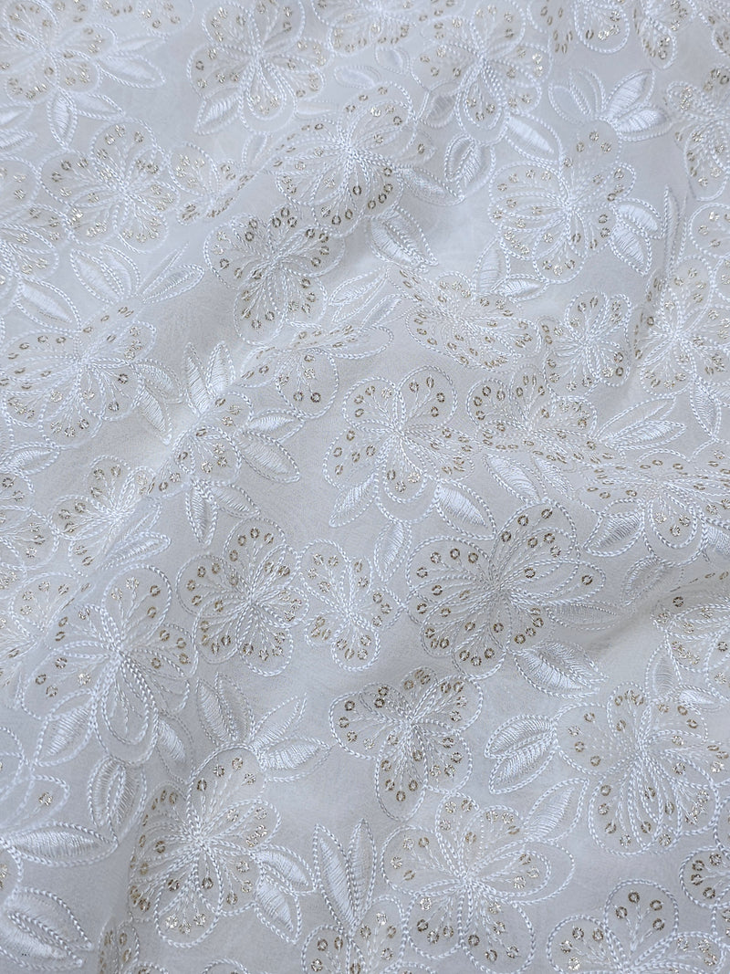 Dyeable Georgette Chain Thread Work Embroidery ( Price Per Meter )