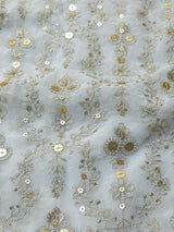 Dyeable Georgette Lines Sequins Work  ( Price Per Meter )