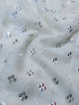 Dyeable Georgette Silver Sequins Work Embroidery ( Price Per Meter )