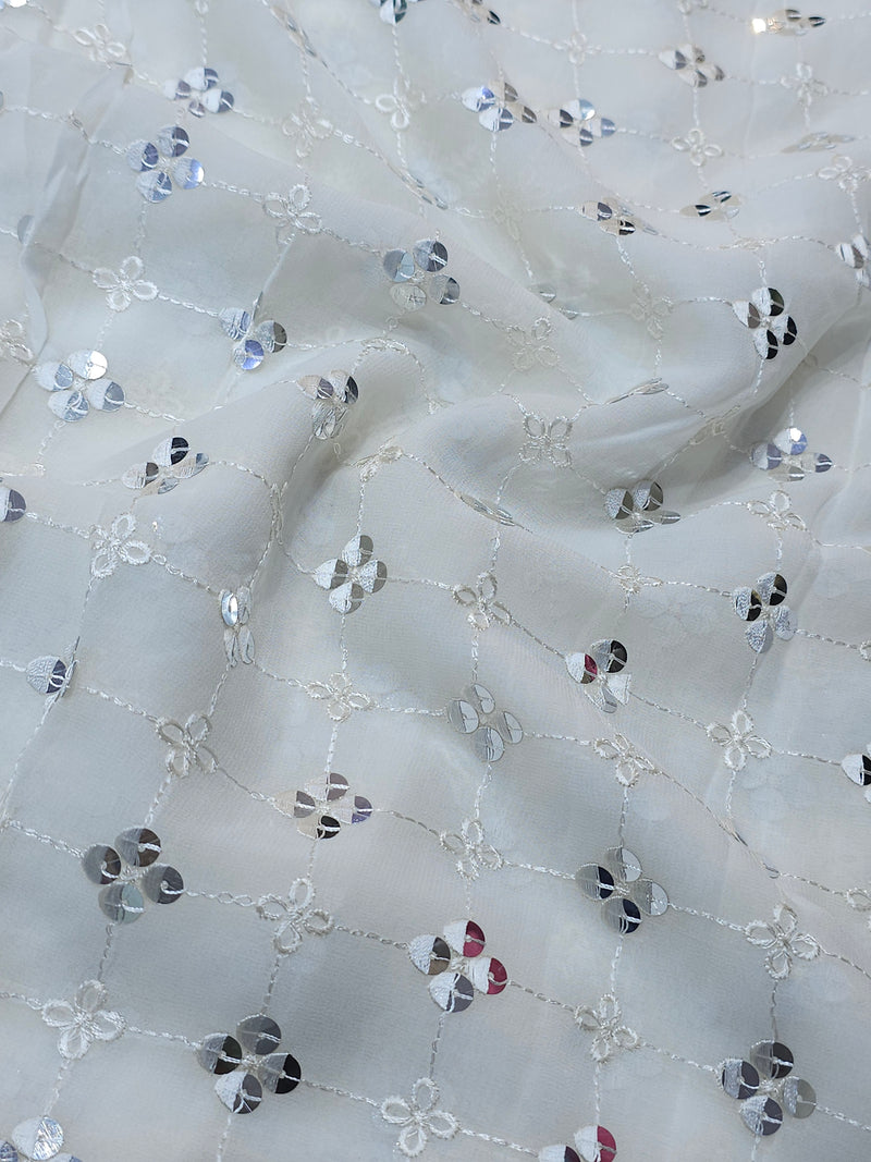 Dyeable Georgette Silver Sequins Work Embroidery ( Price Per Meter )