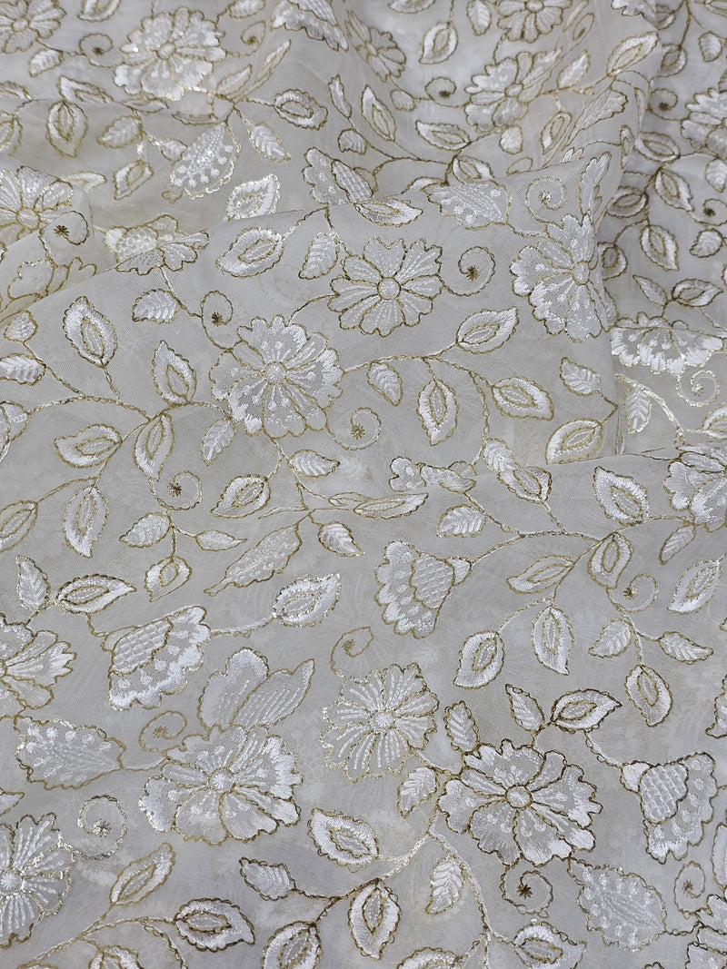 Dyeable Organza Foil Thread Floral Work Embroidery ( Price Per Meter )