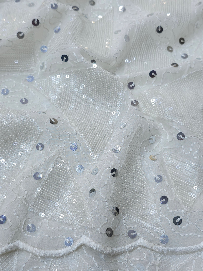 Dyeable Georgette Water Sequins Work Embroidery ( Price Per Meter )