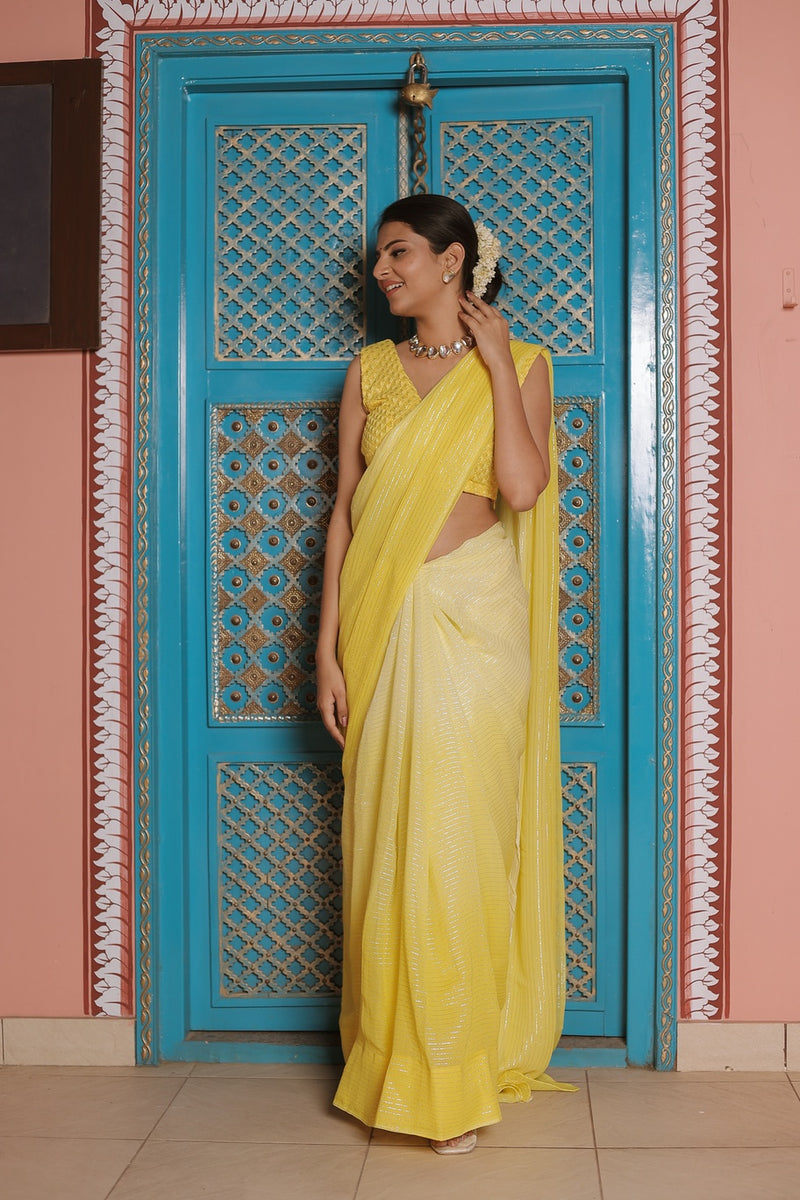 Lurex Yellow Shaded Saree