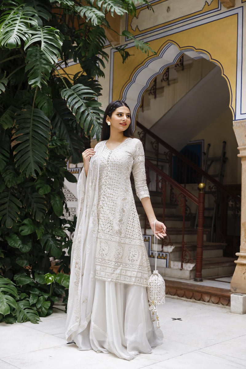 Angrakha Gather Style Kurti Pant Dupatta Set - Cotton Fabric – MURAARE