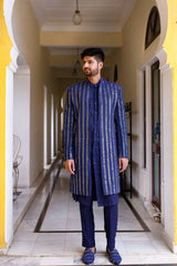 Deep Blue Chikenkari Sherwani set with shoe