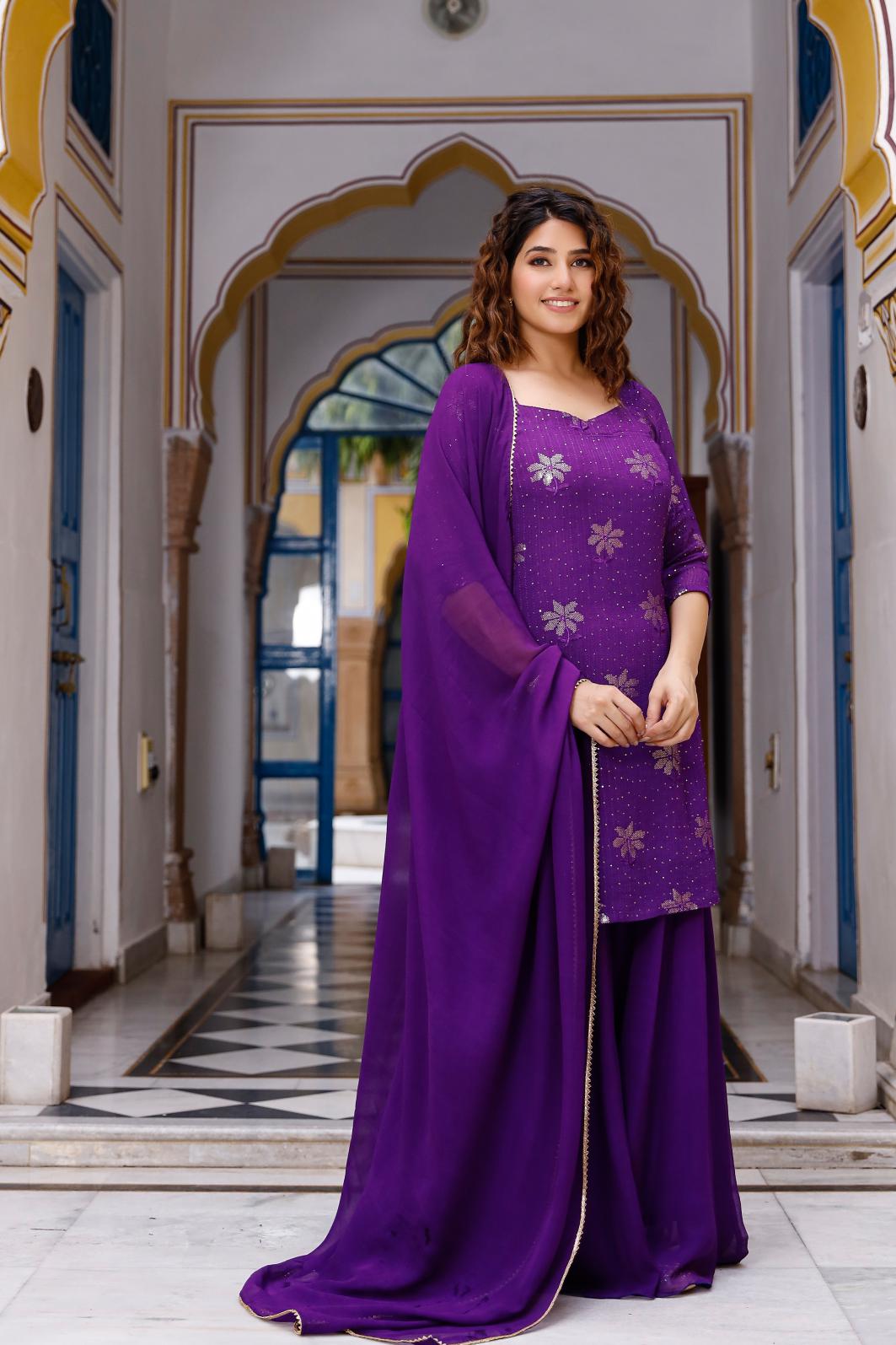 Komal Purple Sequence Suit Set