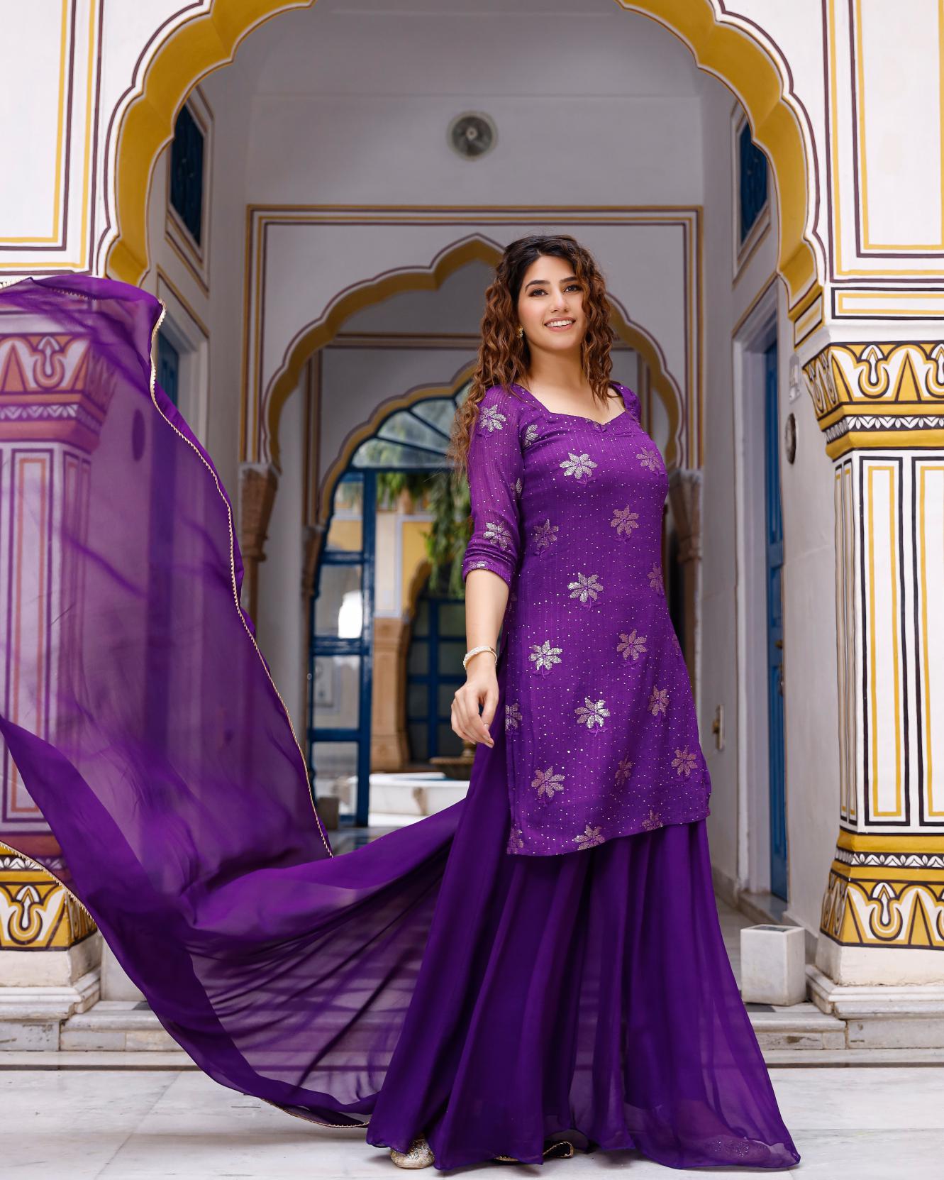 Komal Purple Sequence Suit Set