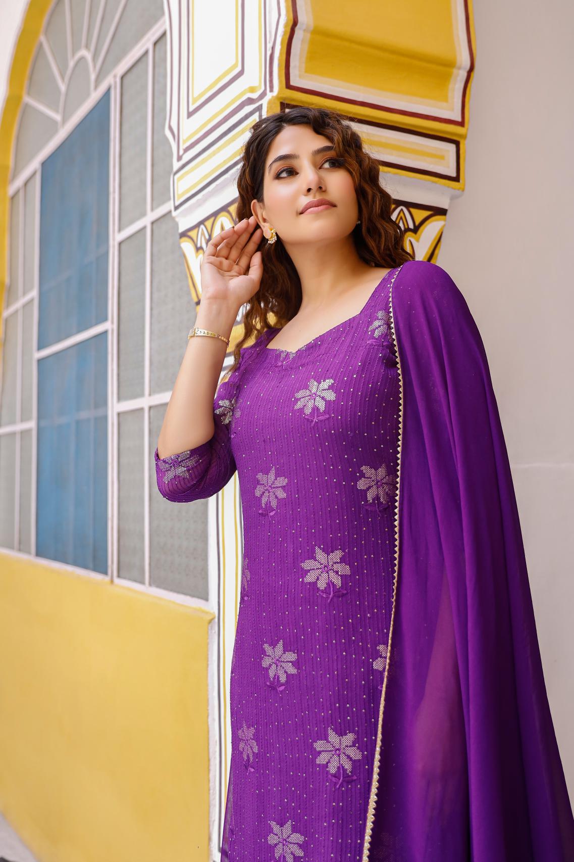 Komal Purple Sequence Suit Set