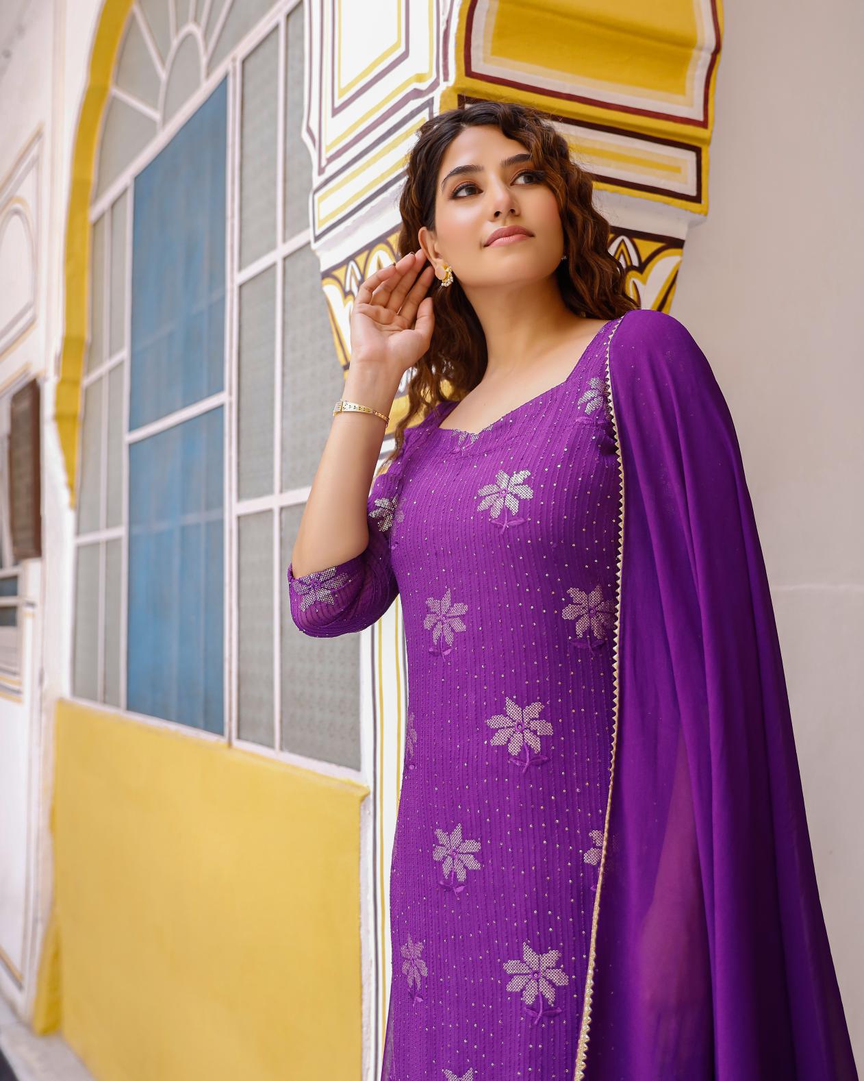 Komal Purple Sequence Suit Set