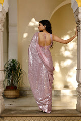 Coral Pink Sequence Saree