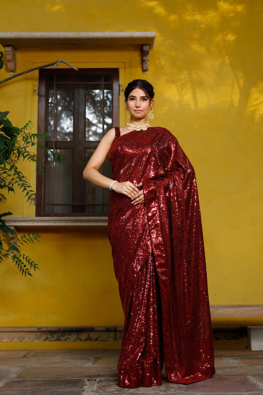 Shiina Red Sequence Saree
