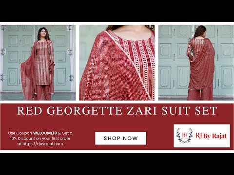 Red Georgette Zari Suit Set